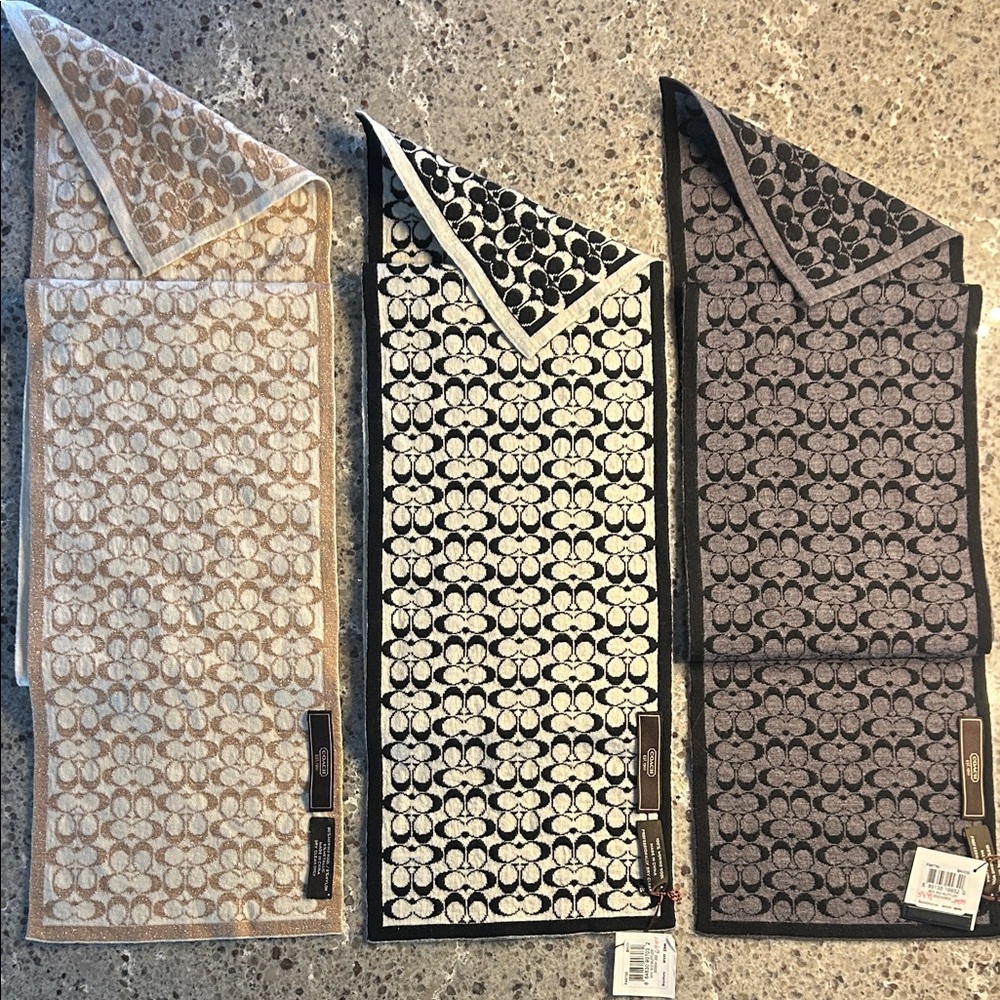 Coach Mini Signature Muffler Merino Wool Scarves (3), NWT